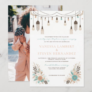 Boho Floral Lights Wedding Invitation