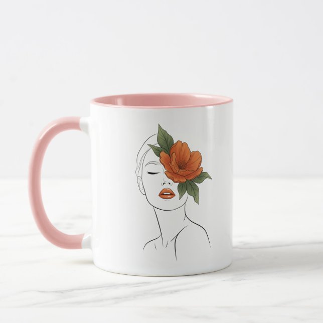 Boho Floral Line Art Woman Mug (Gauche)