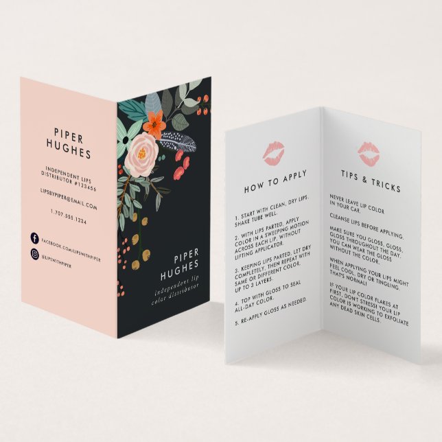 Boho Floral Lip Product Distributor Tips & Tricks Business Card (Inside and Outside)