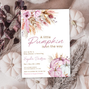 Boho Floral Little Pink Pumpkins Baby Shower Invitation