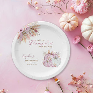 Boho Floral Little Pink Pumpkins Baby Shower Paper Plate