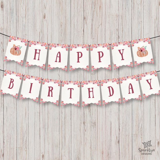 Boho Floral Little Pumpkin Birthday Bunting Banner (Creator Uploaded)