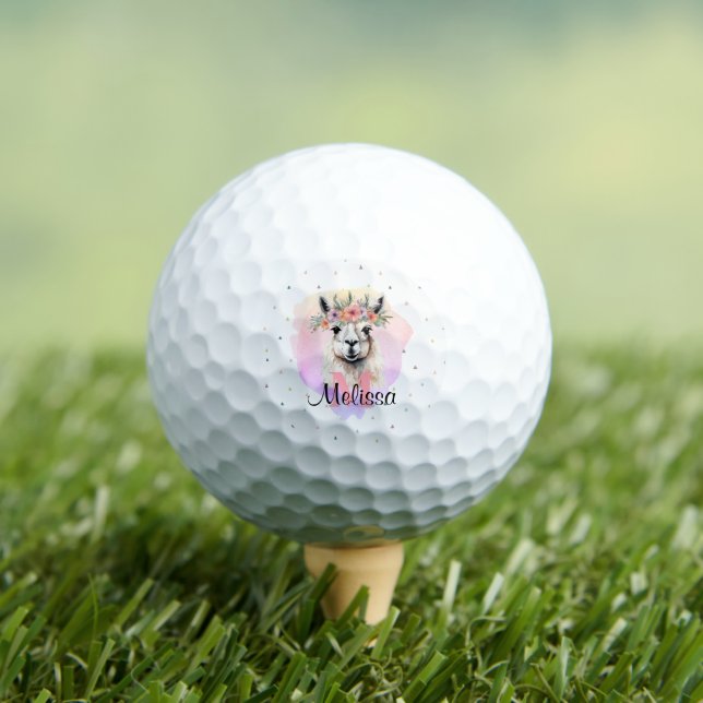 Boho Floral Llama Wildflowers Monogram Pretty Golf Balls (Insitu Tee)