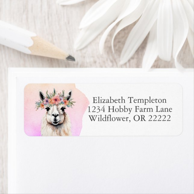 Boho Floral Llama Wildflowers Return Address (Insitu)