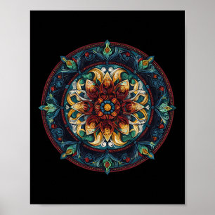 Boho Floral Lotus Mystic Circle Mandala Pattern Poster