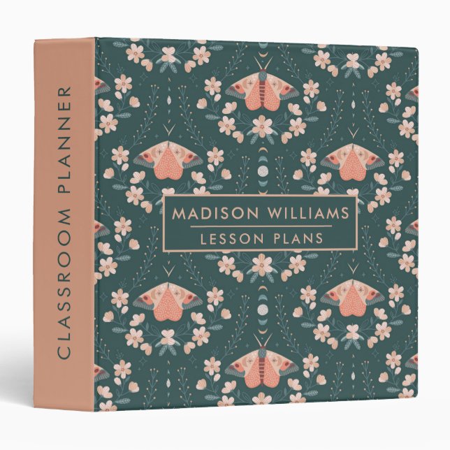 Boho Floral Luna Moth Daisy Teacher Planner Binder (Front/Spine)