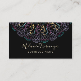 Boho floral mandala on black for professional business card