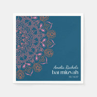 Boho Floral Mandala Teal Blue Bat Mitzvah Custom