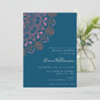 Boho Floral Mandala Teal Blue Bridal Shower
