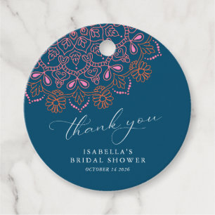 Boho Floral Mandala Teal Bridal Shower Thank You Favour Tags