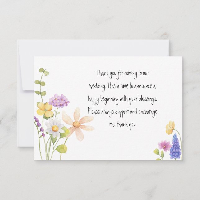 Boho Floral Mariage Carte de remerciements (Dos)