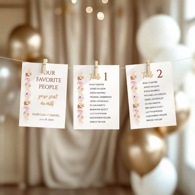 Boho Floral Mariage Table Signet Invité Carte de s (Créateur téléchargé)
