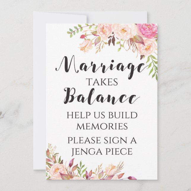 Boho floral Marriage takes balance Sign 5x7" Invitation (Front)