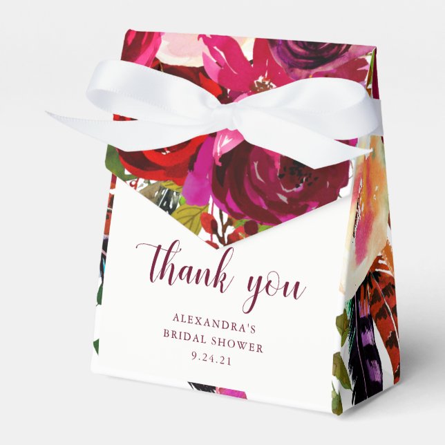 Boho Floral | Marsala Thank You Favor Box (Front Side)