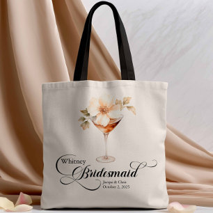 Boho Floral Martini Bridesmaid Bachelorette Tote Bag