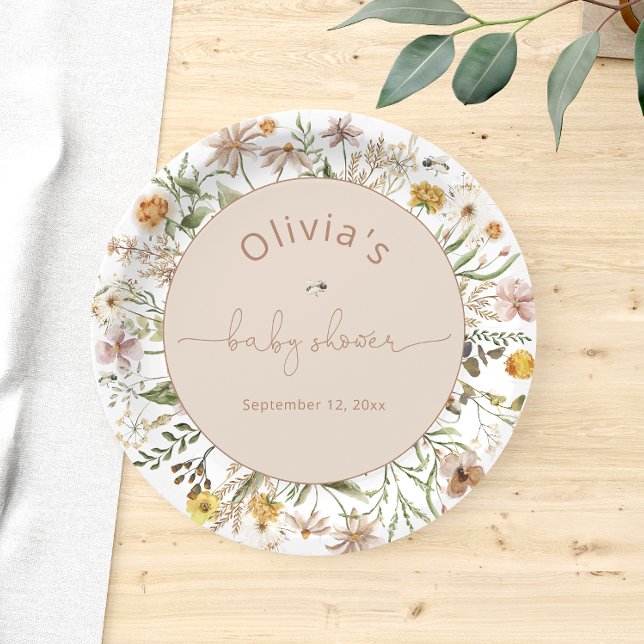  Boho Floral Modern Baby Shower  Paper Plate (Creator Uploaded)