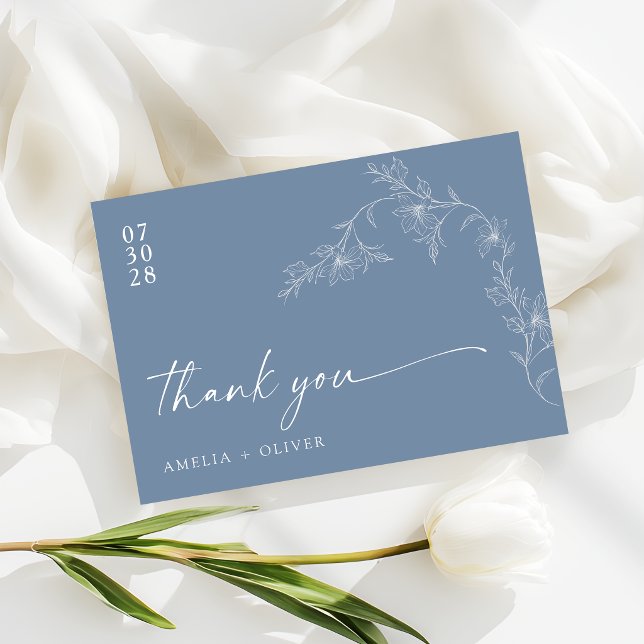 Boho Floral Modern Dusty Blue Wedding Thank You Card (Creator Uploaded)