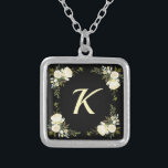 Boho Floral Monogram Bridesmaid Gift Silver Plated Necklace<br><div class="desc">This pretty boho floral monogram bridesmaid gift necklace design is sure to please with its cute floral personalized design. This design features antique white roses with a cream coloured monogram. Personalize it with the monogram of your choice and customize the font and colour to your liking.</div>