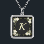 Boho Floral Monogram Bridesmaid Gift Silver Plated Necklace<br><div class="desc">This pretty boho floral monogram bridesmaid gift necklace design is sure to please with its cute floral personalized design. This design features antique white roses with a cream coloured monogram. Personalize it with the monogram of your choice and customize the font and colour to your liking.</div>