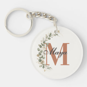 Boho Floral Monogram Personalized Keychain