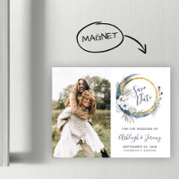 Boho Floral Moon Photo Save the Date Magnetic Card