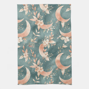 Boho Floral Moon Vintage Celestial Earth Tones Kitchen Towel