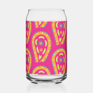 Boho Floral Motif Can Glass