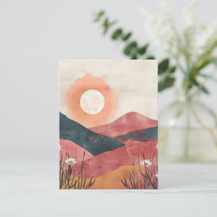 Boho Floral Mountain Sunset – Rustic Nature Postcard