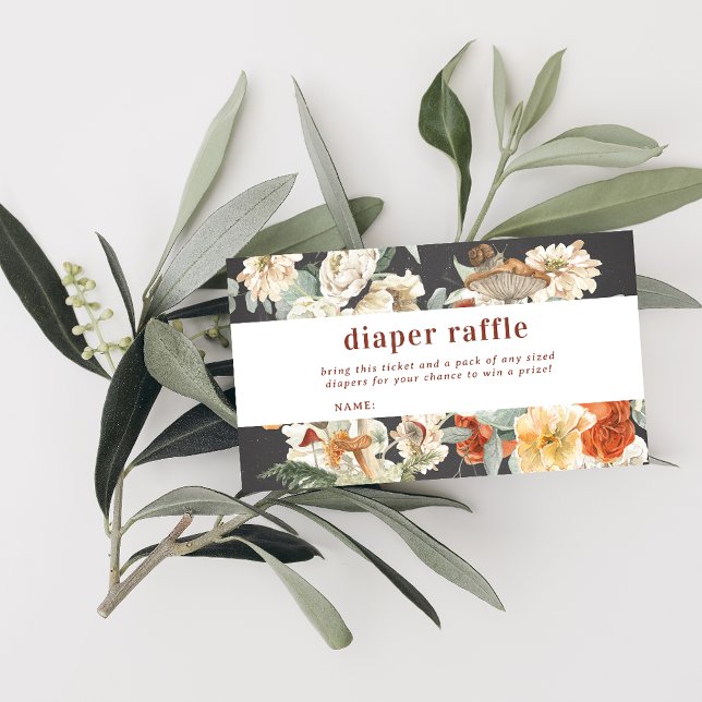 Boho Floral Mushroom Botanical Diaper Raffle Enclosure Card (Creator Uploaded)