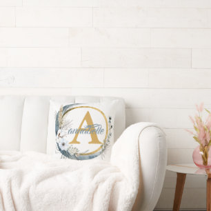 Boho Floral Name and Initial Throw Pillow
