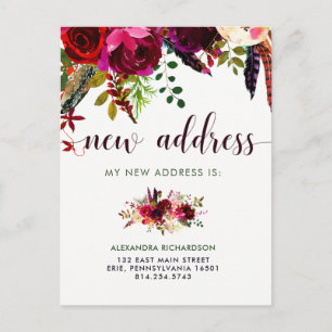 Boho Floral   New Address Announcement Postcard