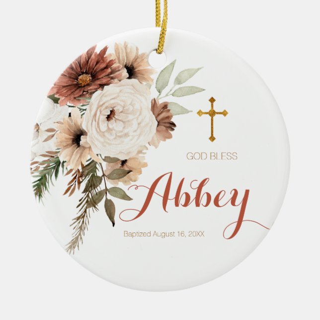 Boho Floral Noël Baptême Ornement Dieu béni (Devant)