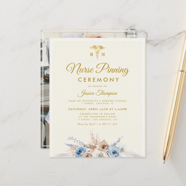 boho floral Nurse pinning ceremony Invitation (Front/Back In Situ)