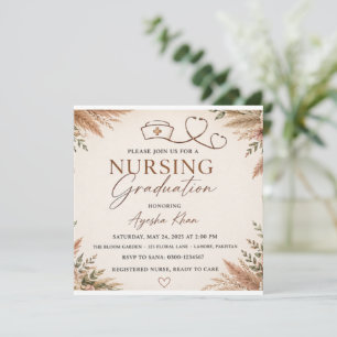 Boho Floral Nursing Graduation Invitation   Neutra