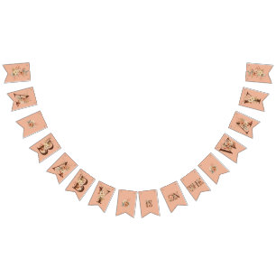 Boho Floral on Pink Baby Shower Bunting Flags