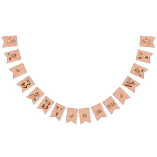 Boho Floral on Pink Baby Shower Bunting Flags