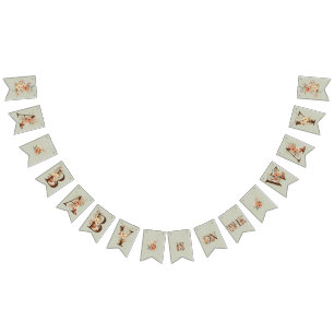 Boho Floral on Textured Blue Baby Shower  Bunting Flags