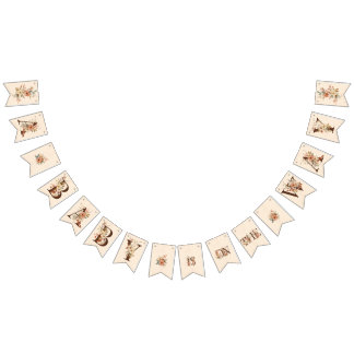 Boho Floral on Textured Ivory Baby Shower Bunting Flags