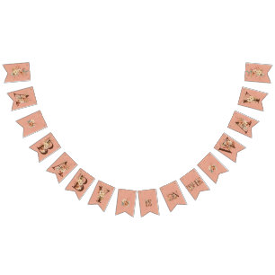 Boho Floral on Textured Pink Baby Shower  Bunting Flags