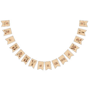 Boho Floral on Textured Tan Baby Shower Bunting Flags