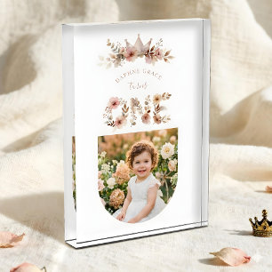 Boho Floral One Word Pink First Birthday LPM26 Photo Block