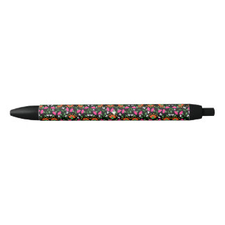 Boho Floral Orange Pink Black Green Ink Pen