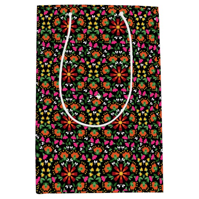 Boho Floral Orange Pink Black Green Medium Gift Bag (Front)