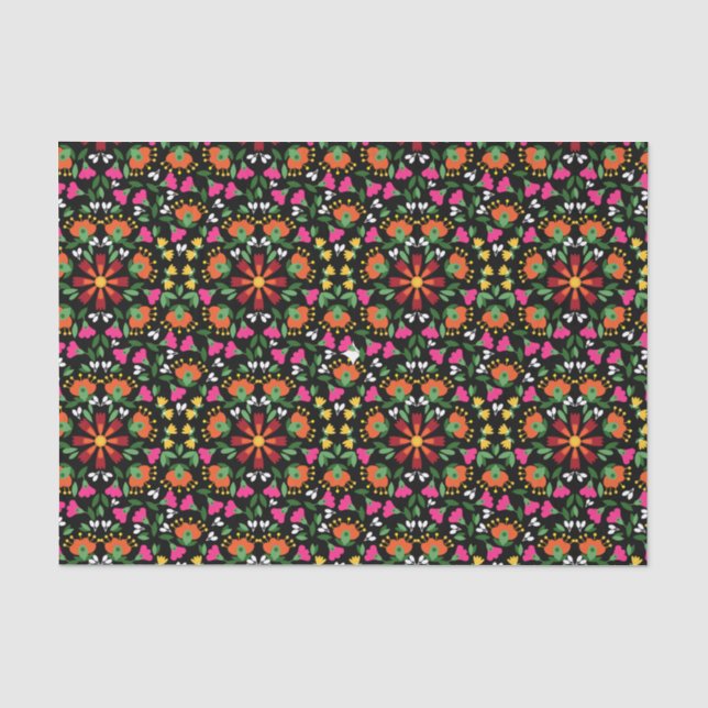 Boho Floral Orange Pink Black Green Tissue Paper (Front)