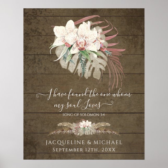 Boho Floral Orchid Pampas Grass Rustic Wedding Poster (Front)
