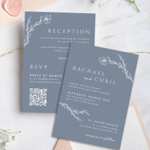 Boho Floral Outline Dusty Blue All In One QR Code