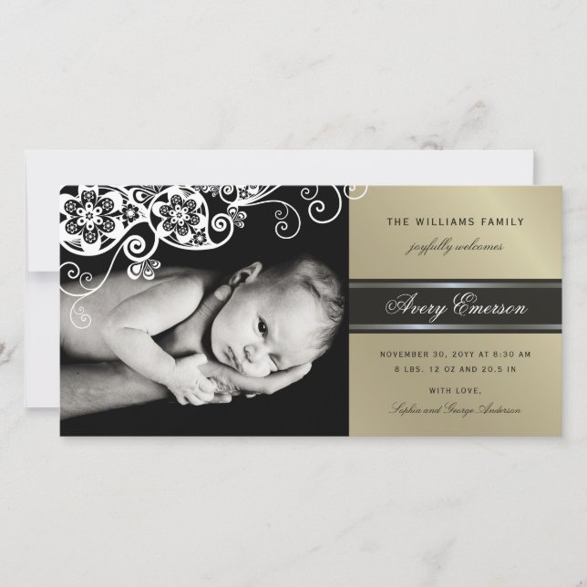 Boho Floral Paisley Élégant Faire-part de naissanc (Devant)