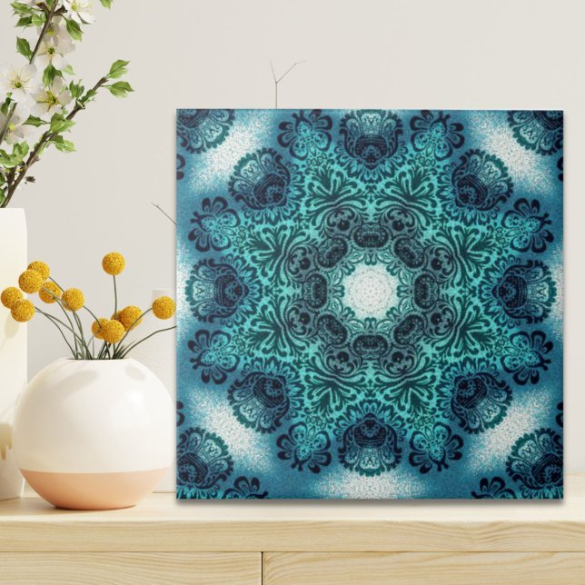Boho floral paisley turquoise teal mandala henna tile (Boho floral paisley turquoise teal mandala henna ceramic tile)