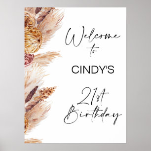Boho Floral Pampas 21e Affiche de bienvenue d'anni