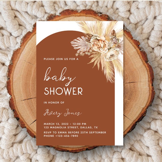 Boho Floral Pampas Grass Arch Baby Shower Invitation (Creator Uploaded)